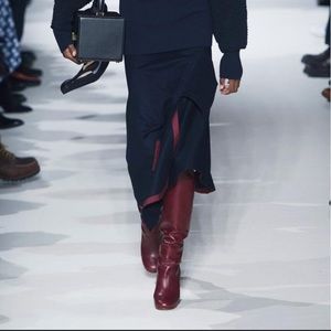 Victoria Beckham Leather Knee High Boots Burgundy